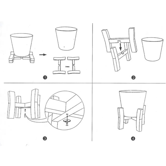 𝅺SET of 3 Pots with Wood Stands - Picture 3 of 3